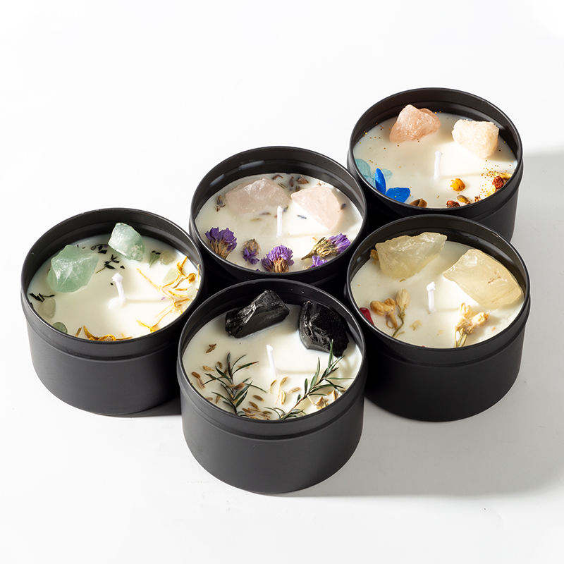 Custom Home Decoration Chakra Crystal Scented Candle Gift Set Flowers Healing Crystal Aromatherapy Candles