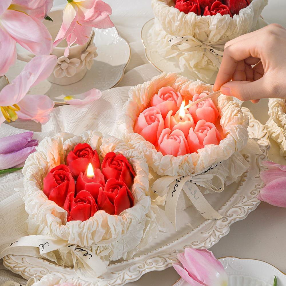 Mother\'s Day Romantic Bouquet Tulip Shape Aromatherapy Scented Candle Wedding Party Gift