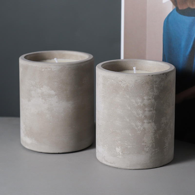 AIKUN Simple Fashion Custom Carved Logo Cement Candle 240g Concrete Aromatherapy Fragrance Soy Wax Candle Jar With Cement Lid