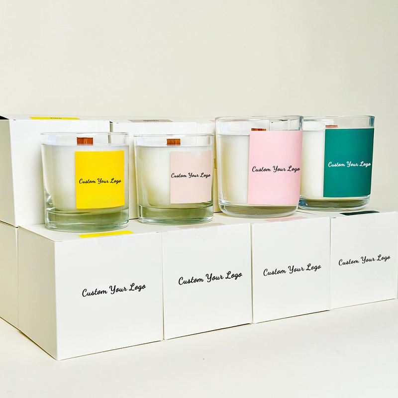 AIKUN Plain Clear Transparent Glass Candle Tobacco Peppermint Scented Candle Private Label Wood Wick Soy Wax Scented Candles