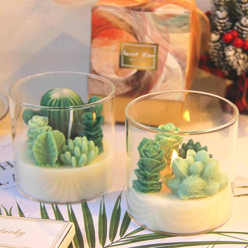 Succulent Plants Aromatherapy Cute Incense Ornaments Handmade Soy Wax Candle for Home Romantic Gift
