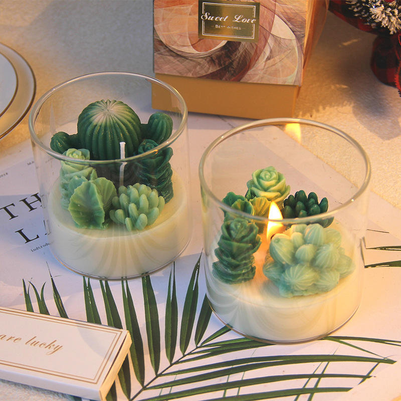 Succulent Plants Aromatherapy Cute Incense Ornaments Handmade Soy Wax Candle for Home Romantic Gift