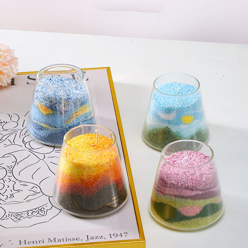Hot Sale Sand Painting Candle DIY Round White Dustproof Wedding DIY Coaster Decoration Scented Candle