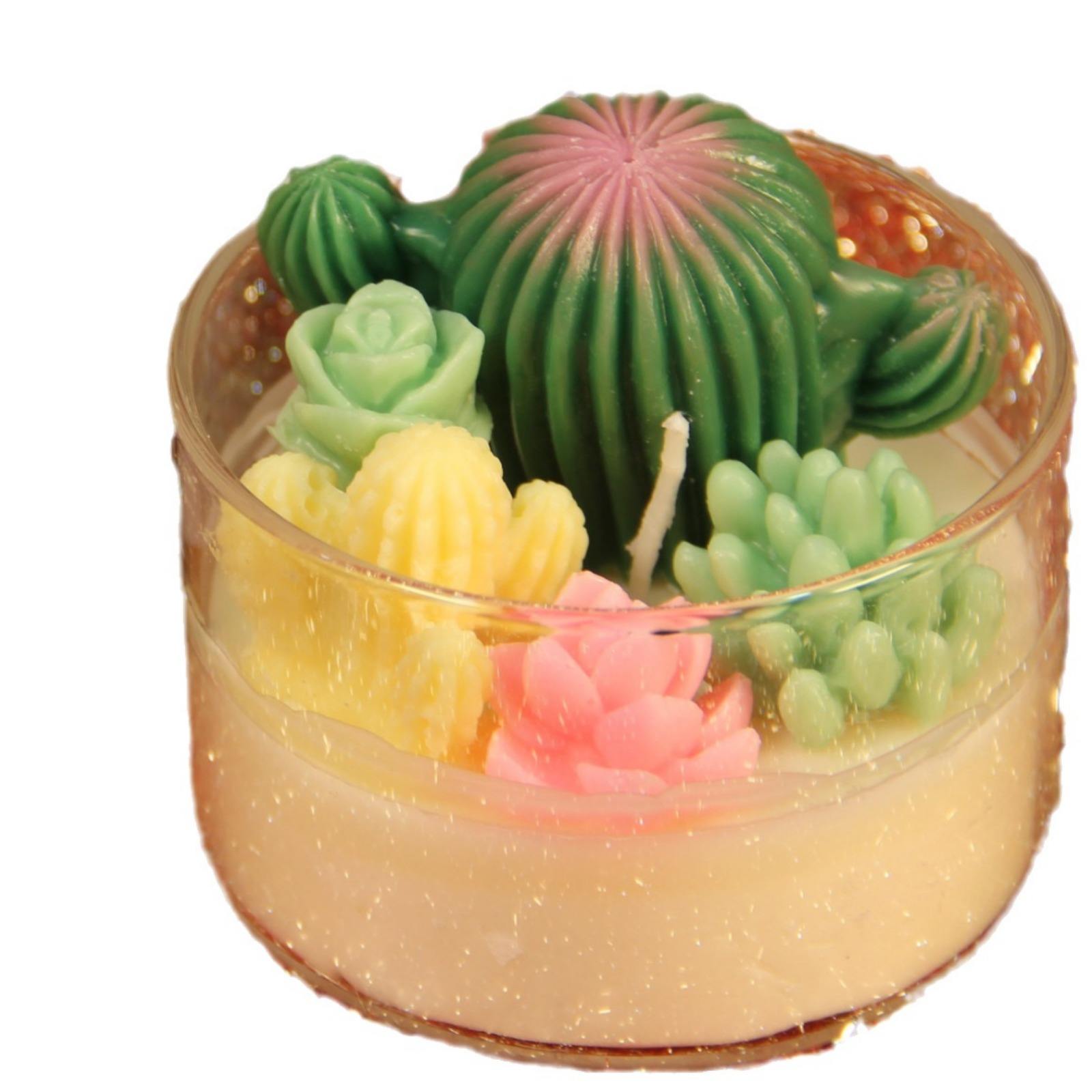 AIKUN Hot Selling Succulent Plant Cactus Scented Candle Glass Jar Bedroom Fragrance Decoration Creative Scented Candles