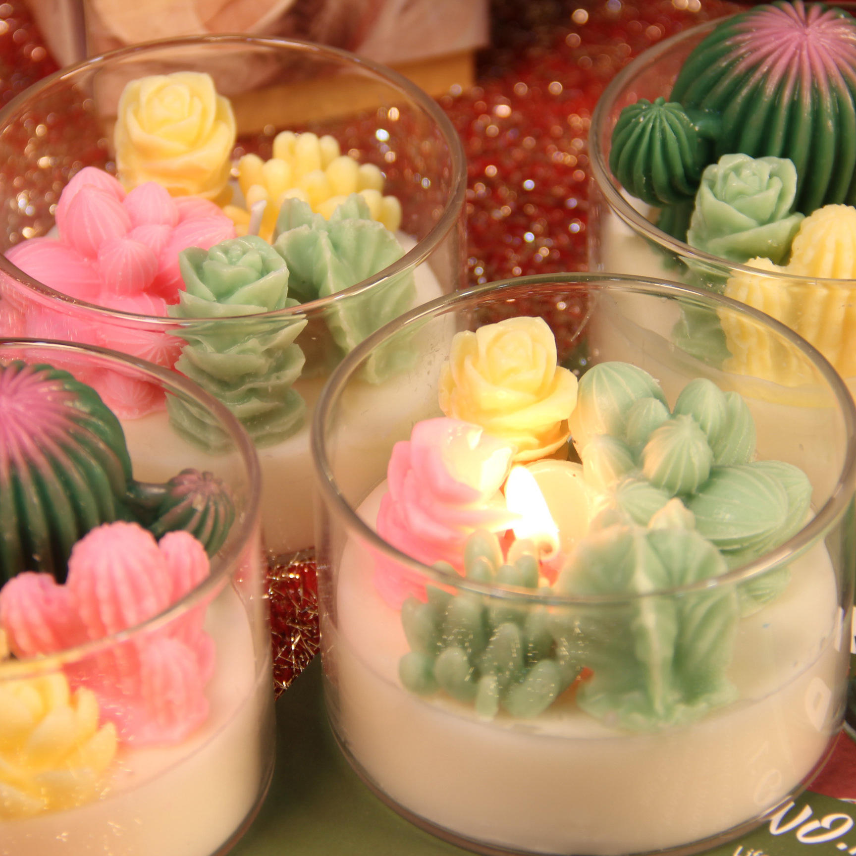 AIKUN Hot Selling Succulent Plant Cactus Scented Candle Glass Jar Bedroom Fragrance Decoration Creative Scented Candles