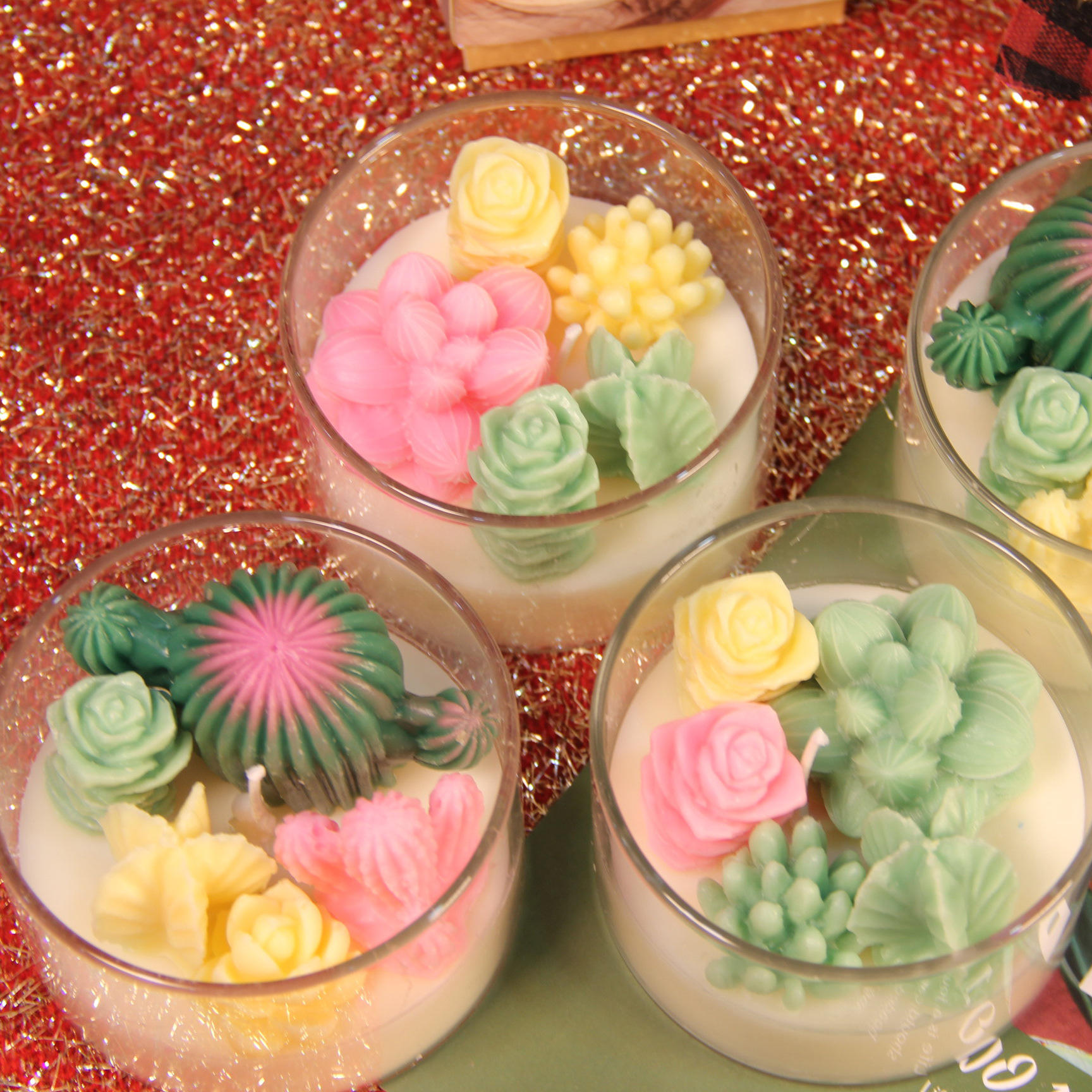 AIKUN Hot Selling Succulent Plant Cactus Scented Candle Glass Jar Bedroom Fragrance Decoration Creative Scented Candles