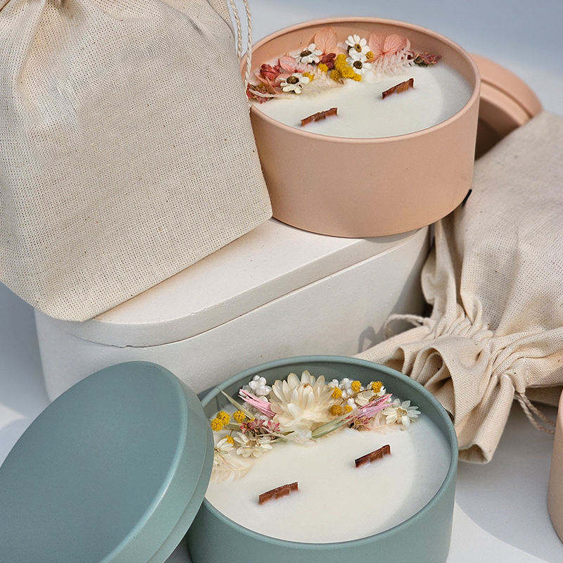 Custom Label Uv Transfer Stickers Candle Decor Energy Crystal Scented Dried Flowers Candle With Box Packaging