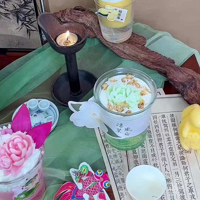Osmanthus Lotus Glass Cup Atmosphere Gift Fragrance Blind Box Wholesale Creative Styling Wax Scented Candles