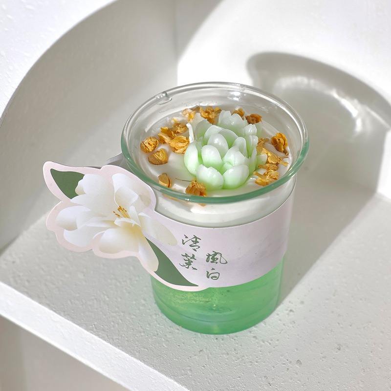 Osmanthus Lotus Glass Cup Atmosphere Gift Fragrance Blind Box Wholesale Creative Styling Wax Scented Candles