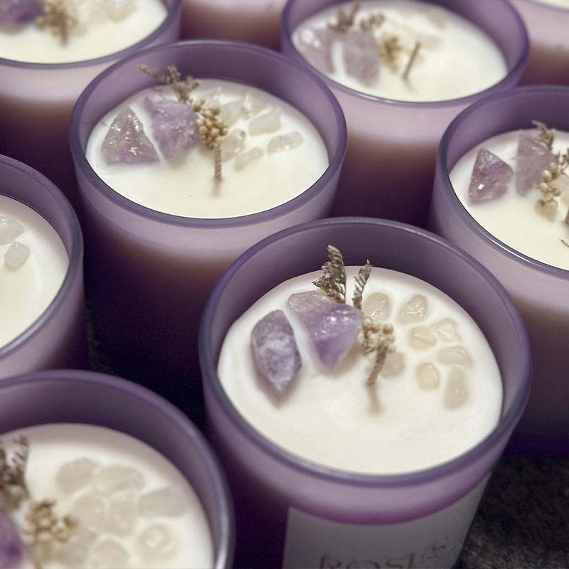 AIKUN Customized Private Label Wedding Scented Candles Purple Glass Crystal Handmade Scented Candle Gift Set With Wooden Lid