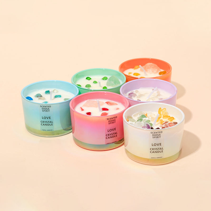 Home Decoration Natural Spa Aromatherapy Crystal Stone Candle Glass Cup Soy Wax Essential Oil Fragrance Candles With Gift Box