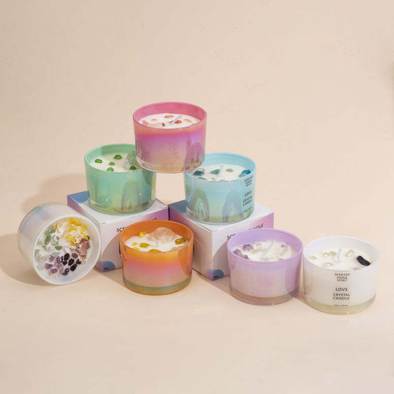 Home Decoration Natural Spa Aromatherapy Crystal Stone Candle Glass Cup Soy Wax Essential Oil Fragrance Candles With Gift Box